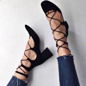Zara Black Lace Up Chunky Heel